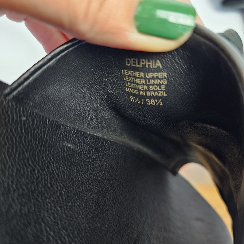 Mercedes Castillo Delphia  Black Lambskin Leather Petal Overlay Slide Ons Sz 8.5 - Picture 10 of 11